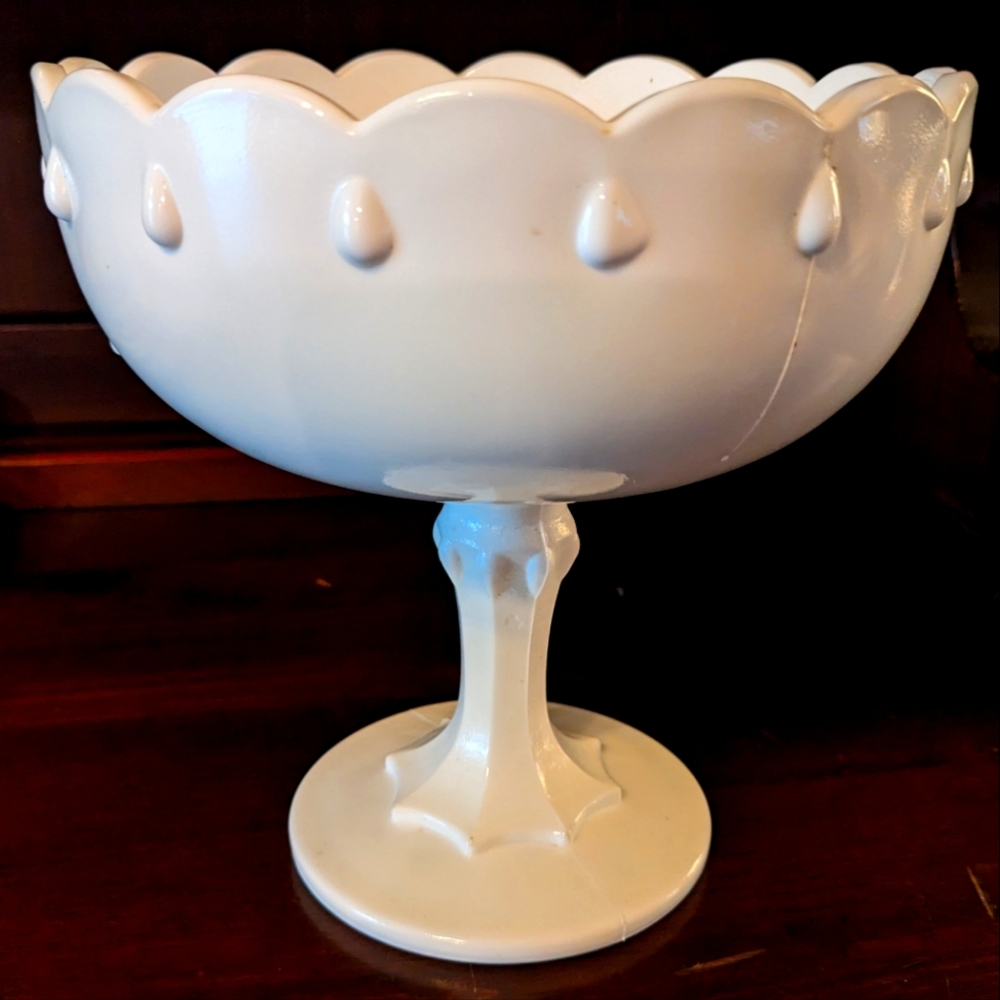 Milk Glass Teardrop Footed Pedestal Bowl